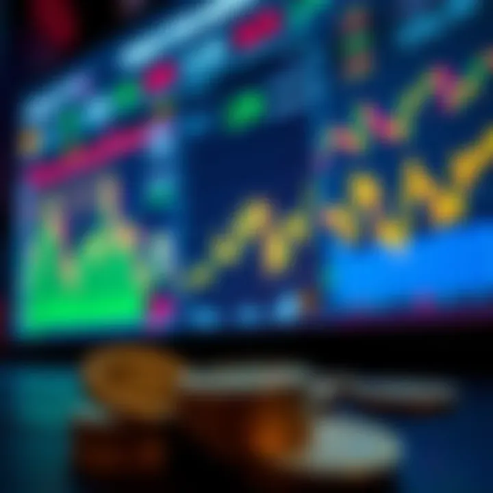Prediction market tokens on a digital screen A digital screen displays various prediction market tokens and graphs indicating trade activity.