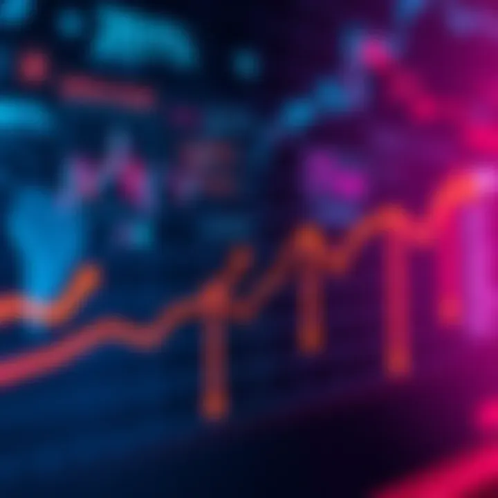 A line graph representing trends in prediction markets, indicating societal changes and concerns, with downward arrows suggesting challenges ahead.