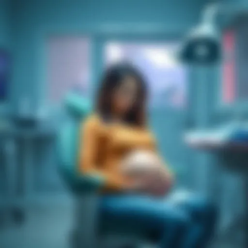 A pregnant woman sitting in a dental chair looking concerned about dental care during her pregnancy