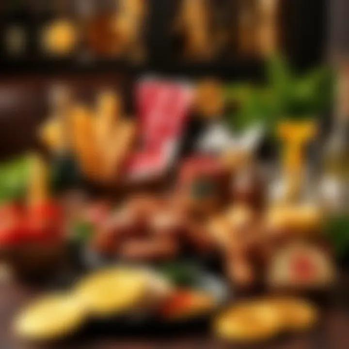 A table filled with premium Italian food products and Bitcoin symbols, appealing to Bitcoin enthusiasts.