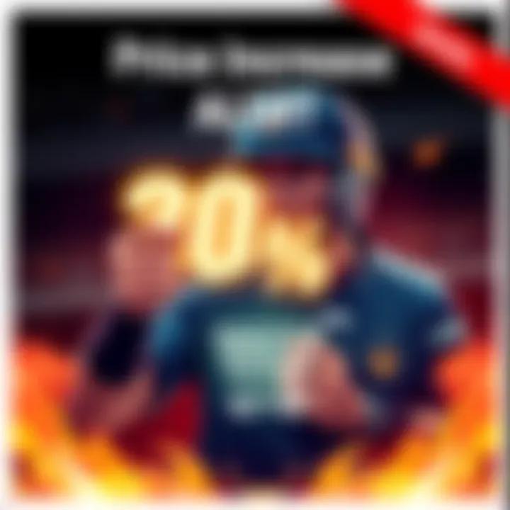 Graphic showing a 20% price rise for the 990 AB Pack after purchase click, with a shocked player reaction and a shopping cart icon