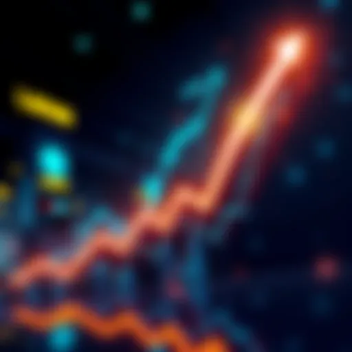 Graphic showing a rising graph line symbolizing the increase in token price with a target of 0.0000088.