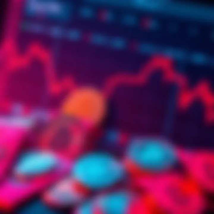 A visual representation showing tightened private credit affecting cryptocurrency market liquidity, with symbols of money and digital currencies and a backdrop of a financial chart declining.