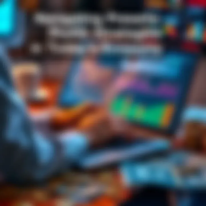 Profit Strategies in Economy A person analyzing finance charts and graphs on a laptop with dollar bills and coins nearby