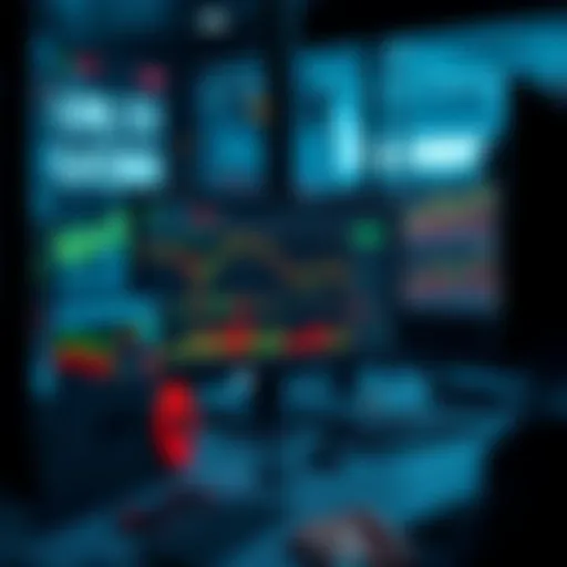 A trader analyzing charts and data on a computer screen, focusing on profitability in perpetual futures trading.