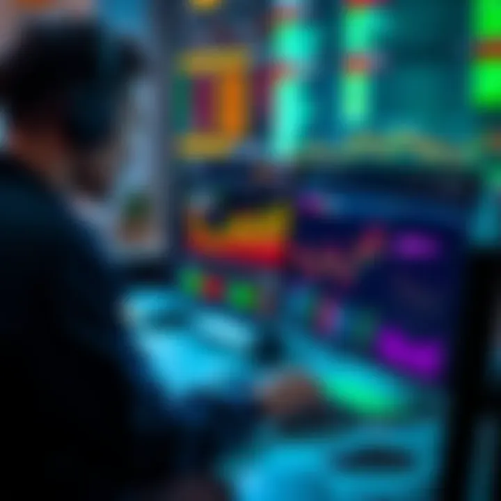 A trader analyzing graphs and data on a computer screen, focusing on prediction markets like Polymarket and Kalshi.