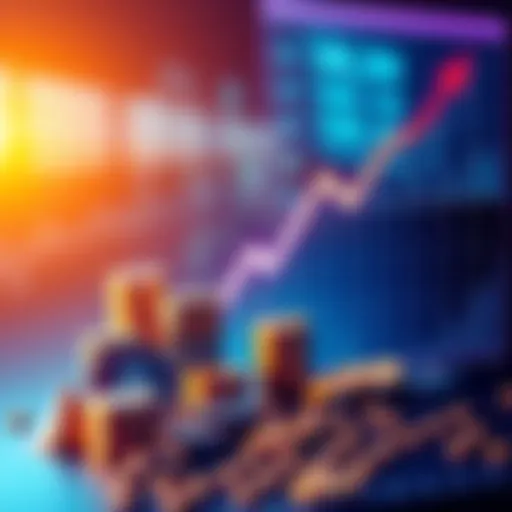 Graph showing upward trend with investment symbols like coins and graphs