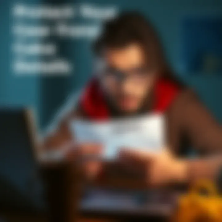 A person looking worried while examining a suspicious survey on a laptop, symbolizing the threat of fake surveys targeting card information.