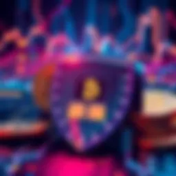 A digital shield symbolizing security around bitcoins with a backdrop of quantum computing elements