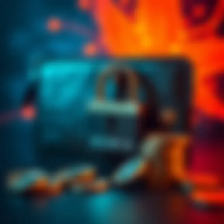 A visual representation of a secure wallet containing a 24-word seed phrase, showing a locked padlock and digital coins, symbolizing cryptocurrency security.