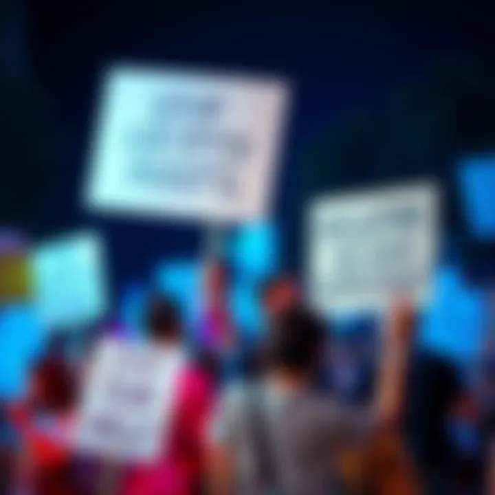 A group of people holding signs that express frustration over unwanted crypto content in their social media feeds.