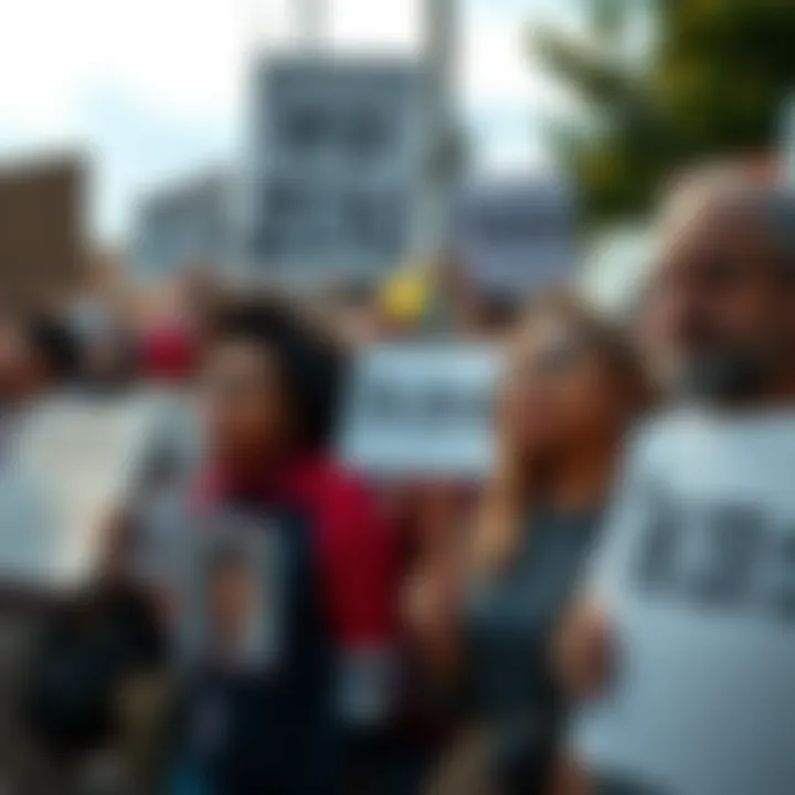 Protesters holding signs for accountability A group of diverse protesters holding signs demanding accountability and change, with a focus on unity and determination in their expressions.