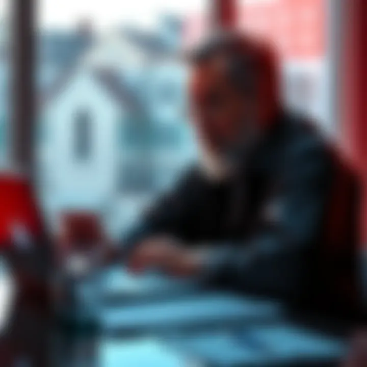 A person discussing methods to prove they are Satoshi Nakamoto without using their original device, seated at a table with a laptop and papers, looking thoughtful.