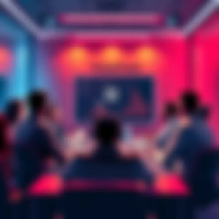 A group of people discussing the benefits and drawbacks of PulseChain in a meeting room, expressing mixed opinions.