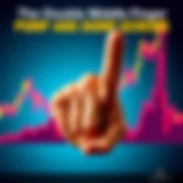 Pump and Dump Scheme Concept Graphic showing a chart with a steep rise and fall, symbolizing pump and dump schemes in trading, with a middle finger gesture overlay.