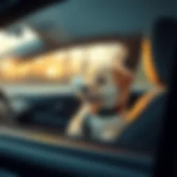 A small puppy sitting in the backseat of a car, looking out the window with excitement during a long drive.