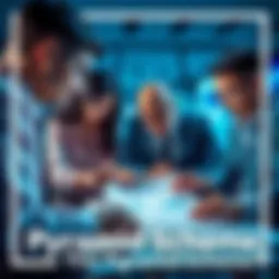 A group of people discussing financial documents and graphs related to a pyramid scheme.