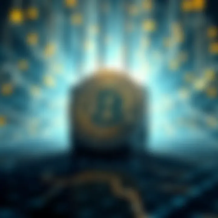 Quantum Computer Affecting Bitcoin A quantum computer casting a shadow over Bitcoin symbols, representing the threat to cryptocurrency security.