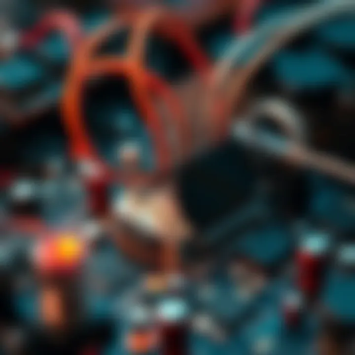 Close-up of quantum computer components with wires and circuit boards