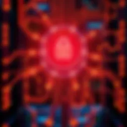 A quantum computer with digital lock icons, symbolizing data security risks.