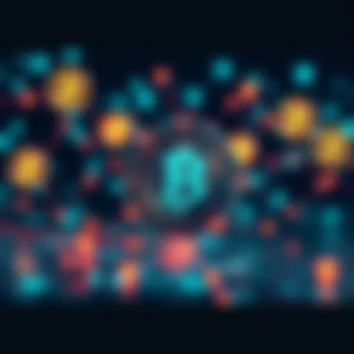 A depiction of quantum computing with interconnected blockchain symbols, highlighting potential risks to cryptocurrency security.