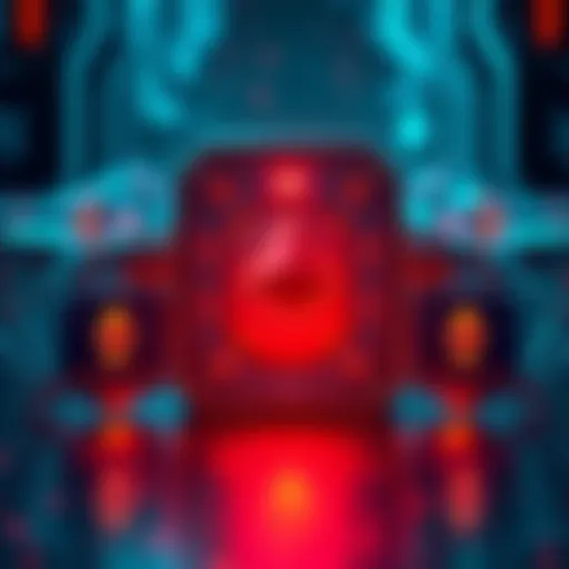 A graphic showing a quantum computer with digital locks and Ethereum symbols, representing security risks.