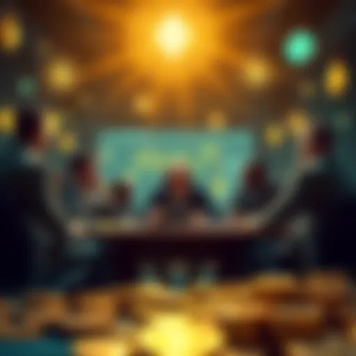 Members of the Qubic community discussing strategies to attack Dogecoin after Monero incident, surrounded by cryptocurrency symbols.