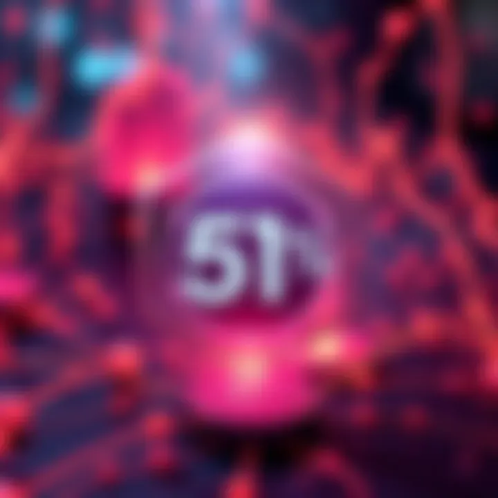 Qubic logo with a digital background representing blockchain technology and a 51% consensus symbol