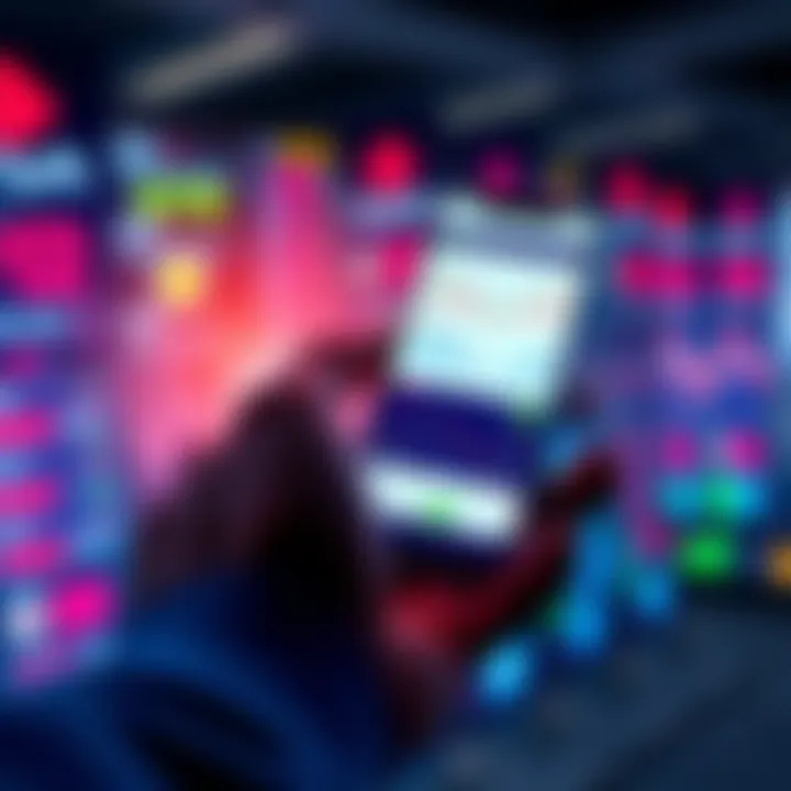 A person using a smartphone showing trade charts, representing small trades without KYC on various platforms