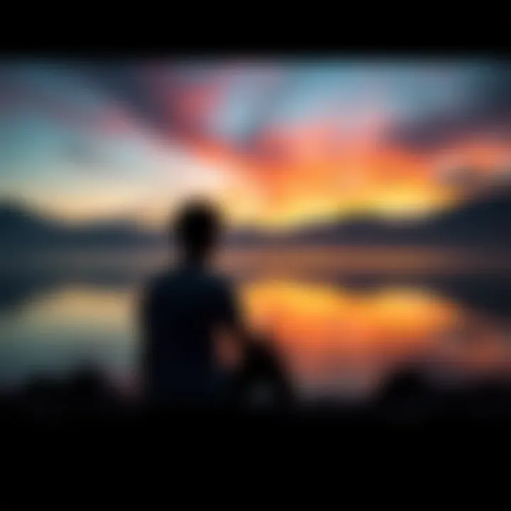 A person sitting silently in a serene setting, reflecting on thoughts. The absence of words emphasizes their emotional state.