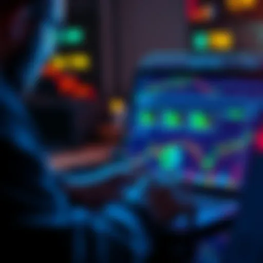 R-Bitcoin Strategies A person analyzing charts and data on a laptop related to R-Bitcoin trading strategies