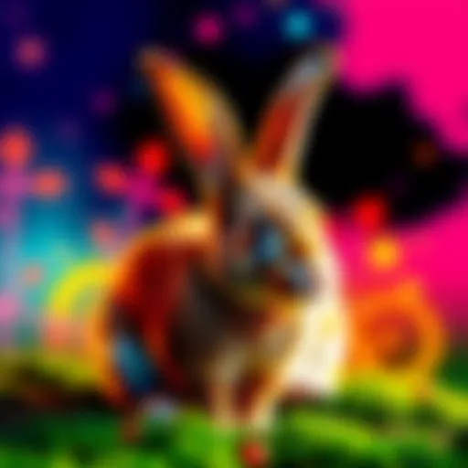 A rabbit graphic representing its symbolism related to GME with a colorful background.