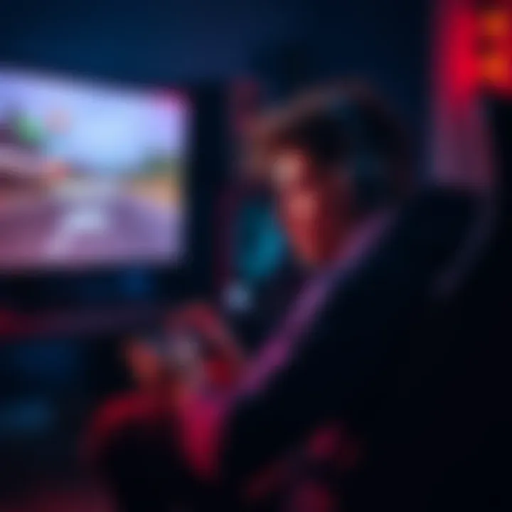 A player frustrated with connection problems in a racing game, sitting in front of a gaming setup with a controller and a screen displaying a loading screen.