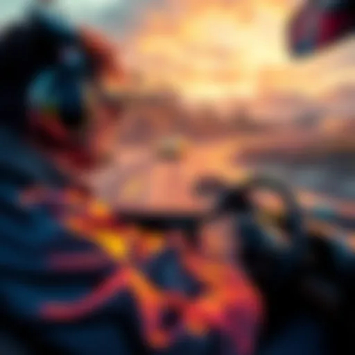 Racing Game Action A player focused on their racing game, steering a sleek car on a dynamic track with vibrant scenery