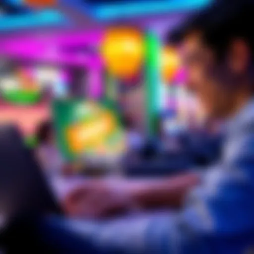 A person smiling while using a laptop, showcasing the Rainbet crypto casino website with a deposit bonus banner visible on screen.