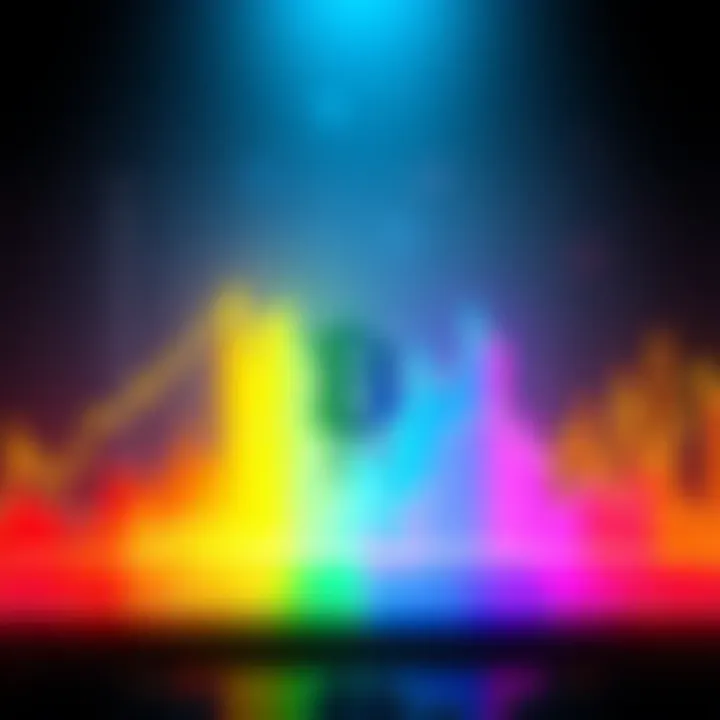 A vibrant rainbow chart showing Bitcoin price predictions, with various colors indicating different price levels.