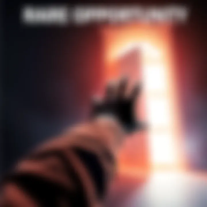 A person reaching out towards a bright, glowing door symbolizing a unique chance