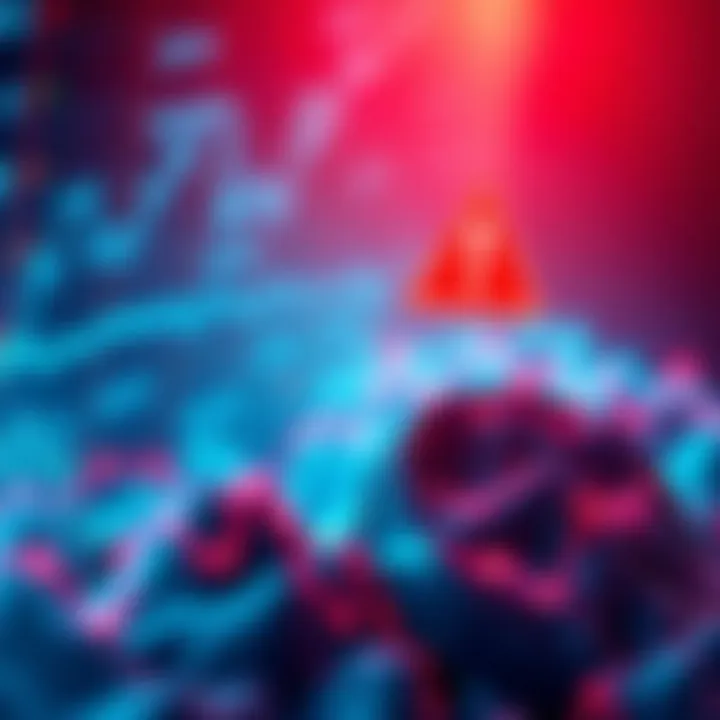 A graph showing a dramatic token price increase with a red warning symbol, highlighting potential risks in the cryptocurrency market.