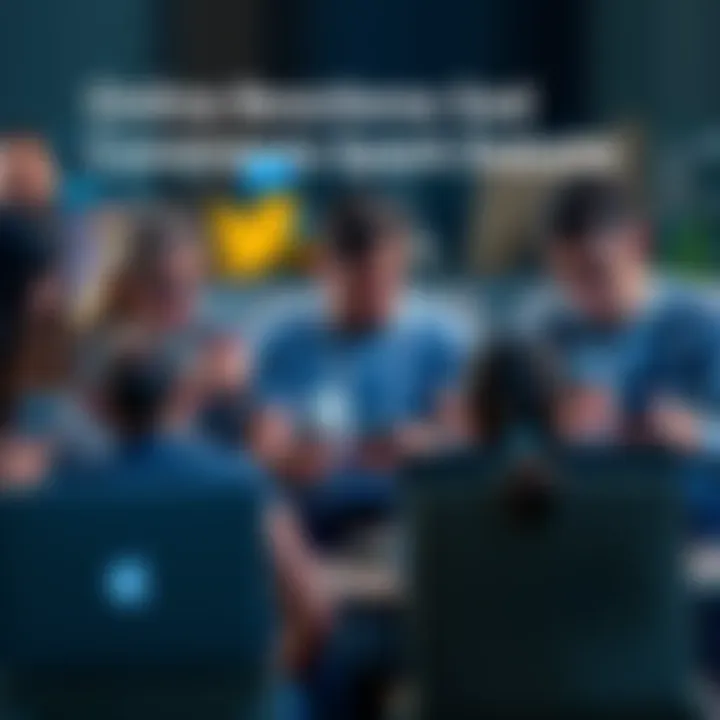 Group of people engaging in a discussion about harsh social media comments on laptops and phones