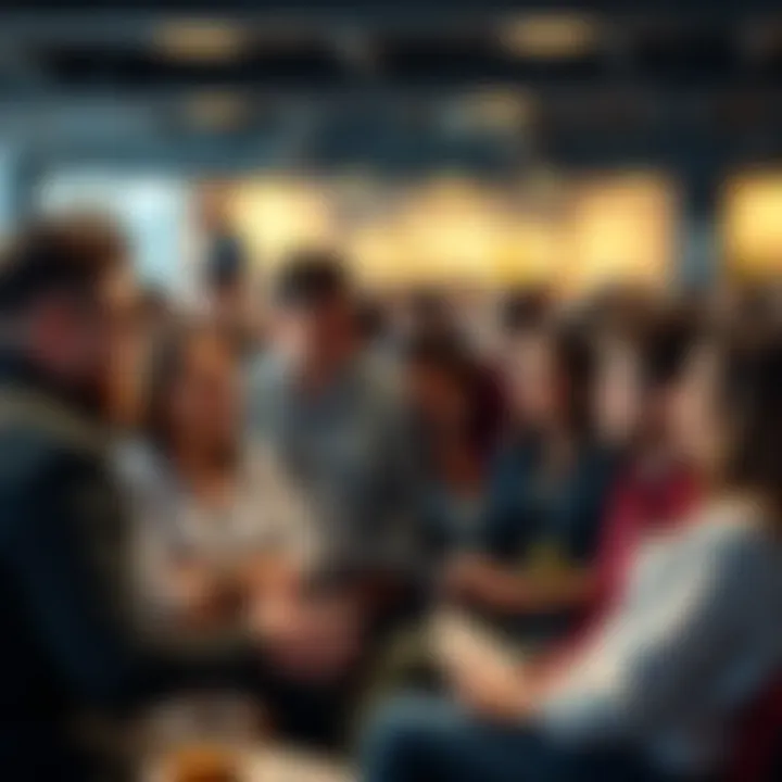 A diverse group of people discussing insights and reflections on The Bitcoin Standard in a casual setting.