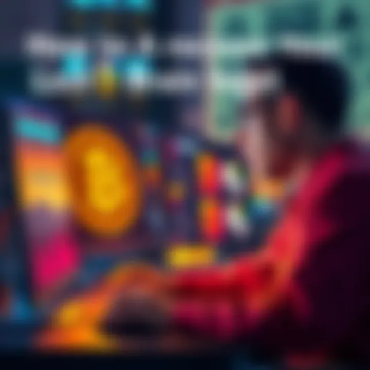 A person sitting at a computer, looking stressed while trying to recover a lost Bitcoin brain wallet using software tools.