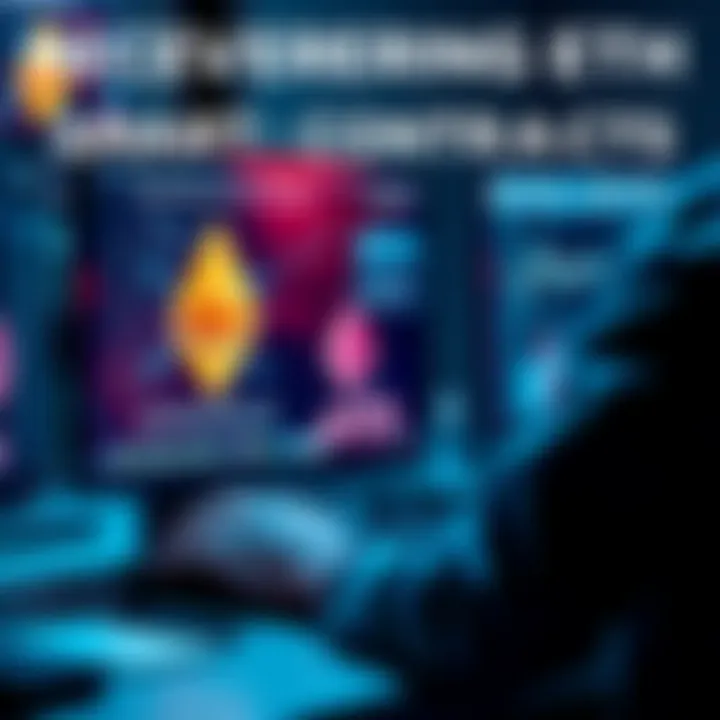 A person using a computer to retrieve Ethereum from old smart contracts, showing a digital wallet interface and Ethereum symbols