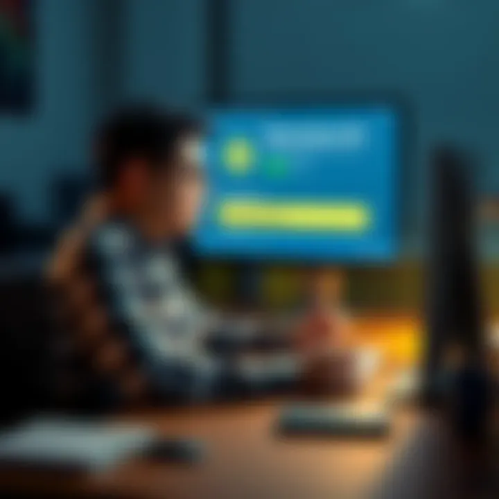A person sitting at a computer, looking at a wallet recovery screen for Blockchain.info, with a 12-word seed phrase visible on the desk.