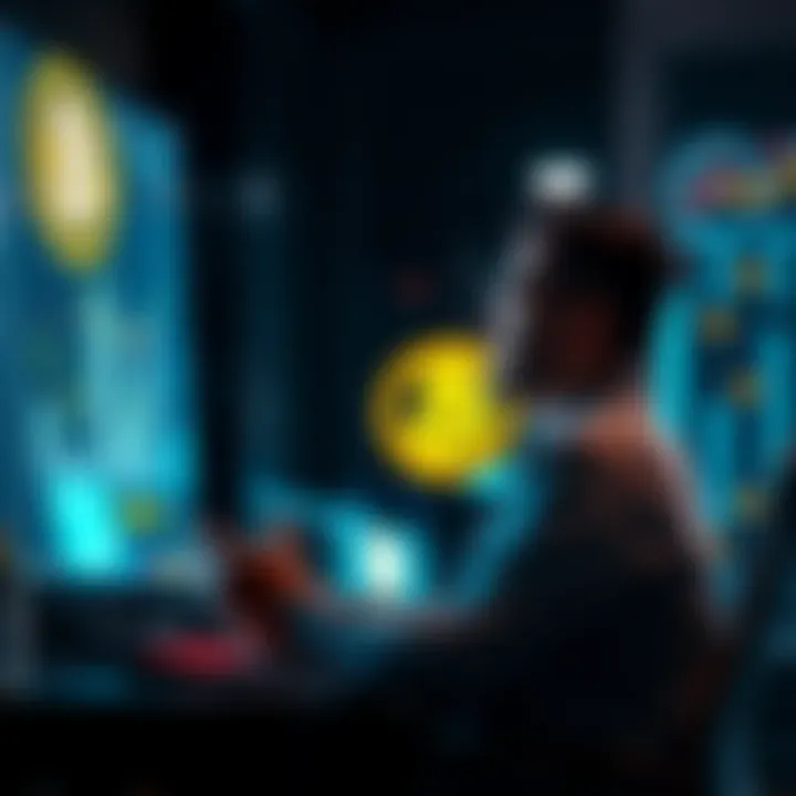 A couple looking at a computer screen with Bitcoin graphics, discussing how to find their lost digital assets