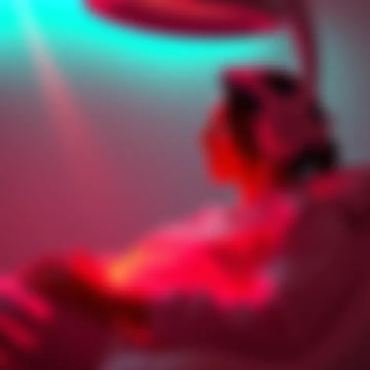 A serene setting showcasing a person experiencing red light therapy for skin rejuvenation and pain relief.