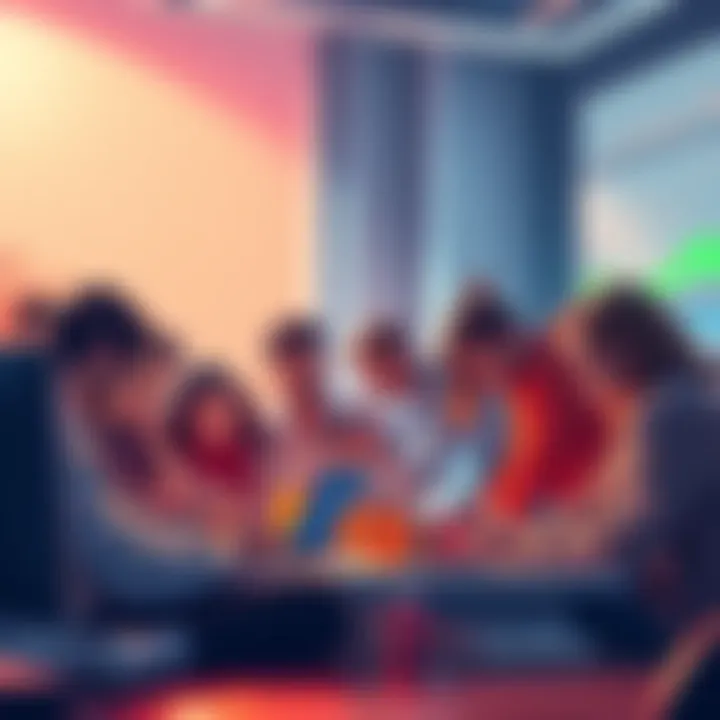 A group of people collaborating on a project related to Reddcoin $RDD, showcasing teamwork and development in a vibrant setting.