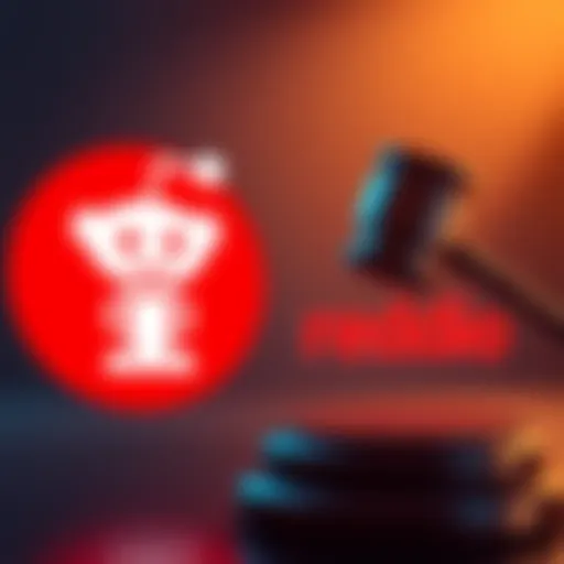 Reddit logo next to Reddio logo with a gavel symbolizing trademark battle