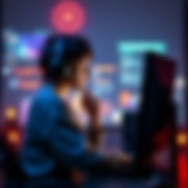 A player sitting in front of a computer, reflecting on a gaming experience, with a nostalgic expression