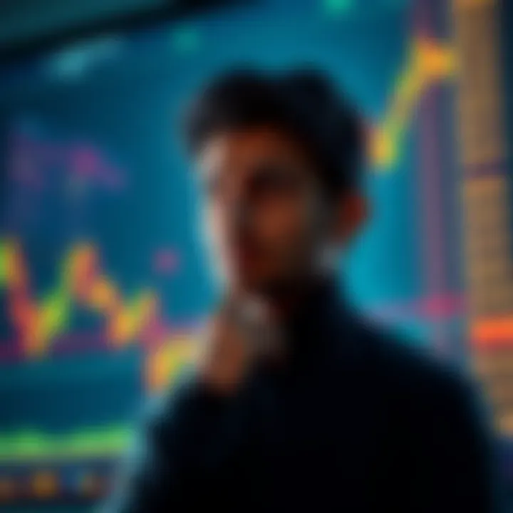 A person looking at a Bitcoin chart with a thoughtful expression, symbolizing regret over past investment decisions.