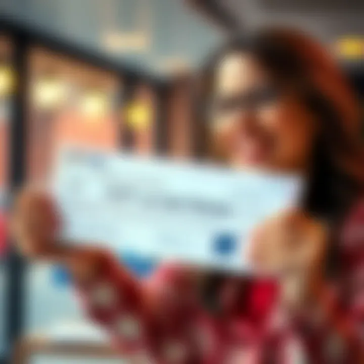Refund Success A satisfied customer receives a refund check with a joyful expression, showing success in a chargeback dispute with a vendor.